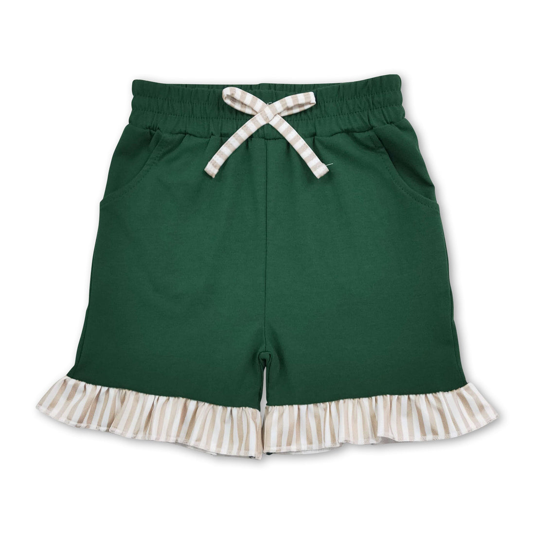 Stripe ruffle dark green kids girls shorts