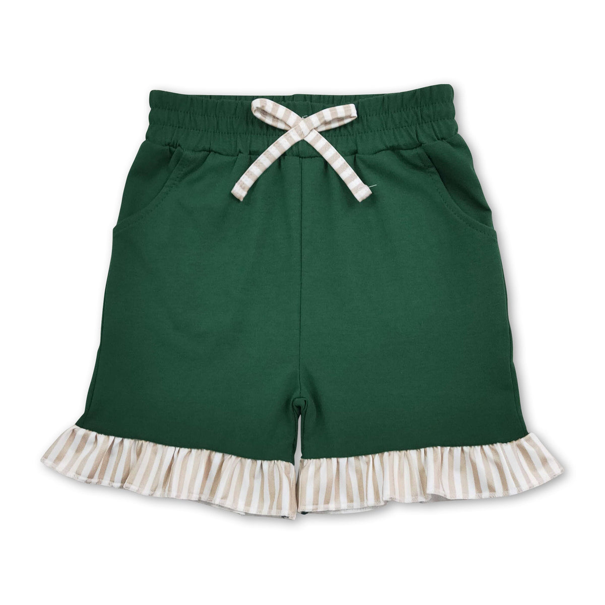 Stripe ruffle dark green kids girls shorts