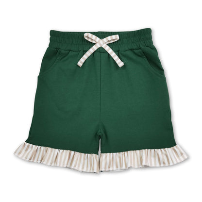 Stripe ruffle dark green kids girls shorts
