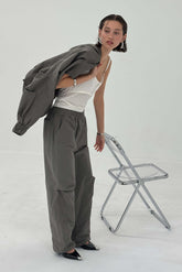 Charcoal Sable Pants by findmenowthelabel, featuring a tailored fit and modern design, shown on a model.