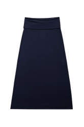 Findmenowthelabel navy skirt with a sleek, fitted design, shown in a flat lay image, perfect for casual or stylish outfits.