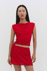 Red Emili top by findmenowthelabel, featuring a stylish design with thin straps and a fitted silhouette.