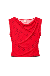 Red Emili top by findmenowthelabel, flat lay showing the sleeveless, fitted women&