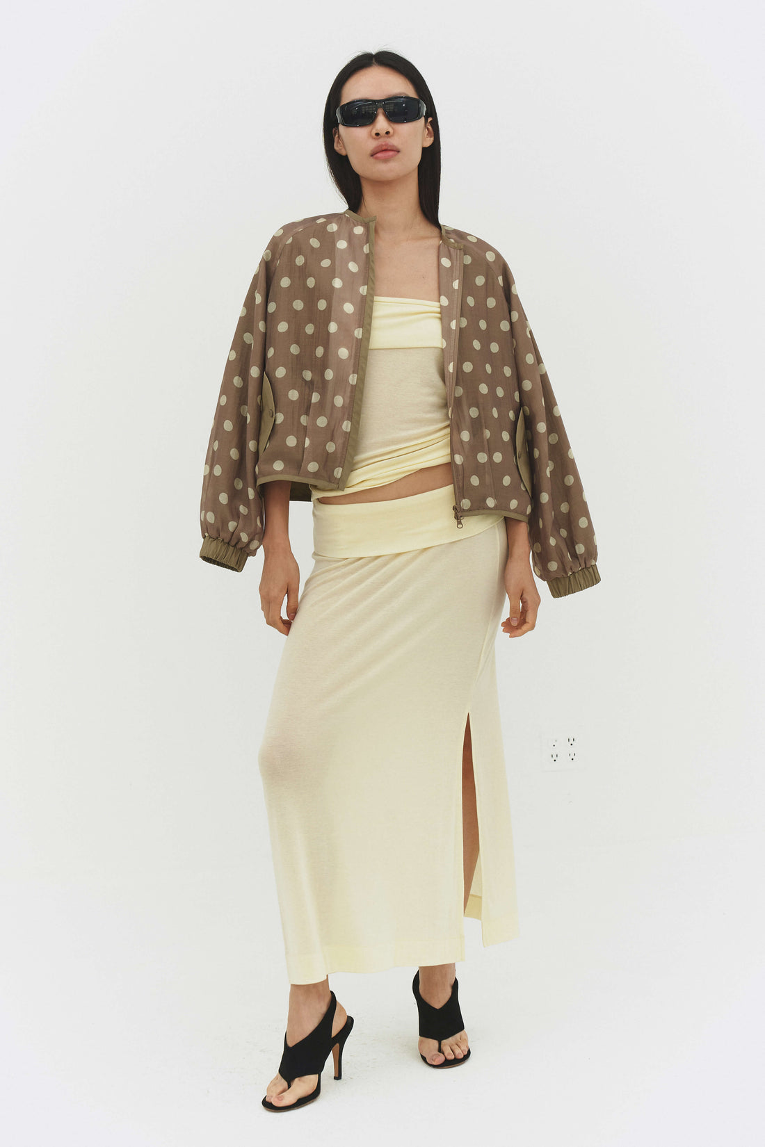 Findmenowthelabel Fabio voile jacket in cream and mocha, lightweight and stylish with a relaxed fit.