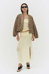 Findmenowthelabel Fabio voile jacket in cream and mocha, lightweight and stylish with a relaxed fit.