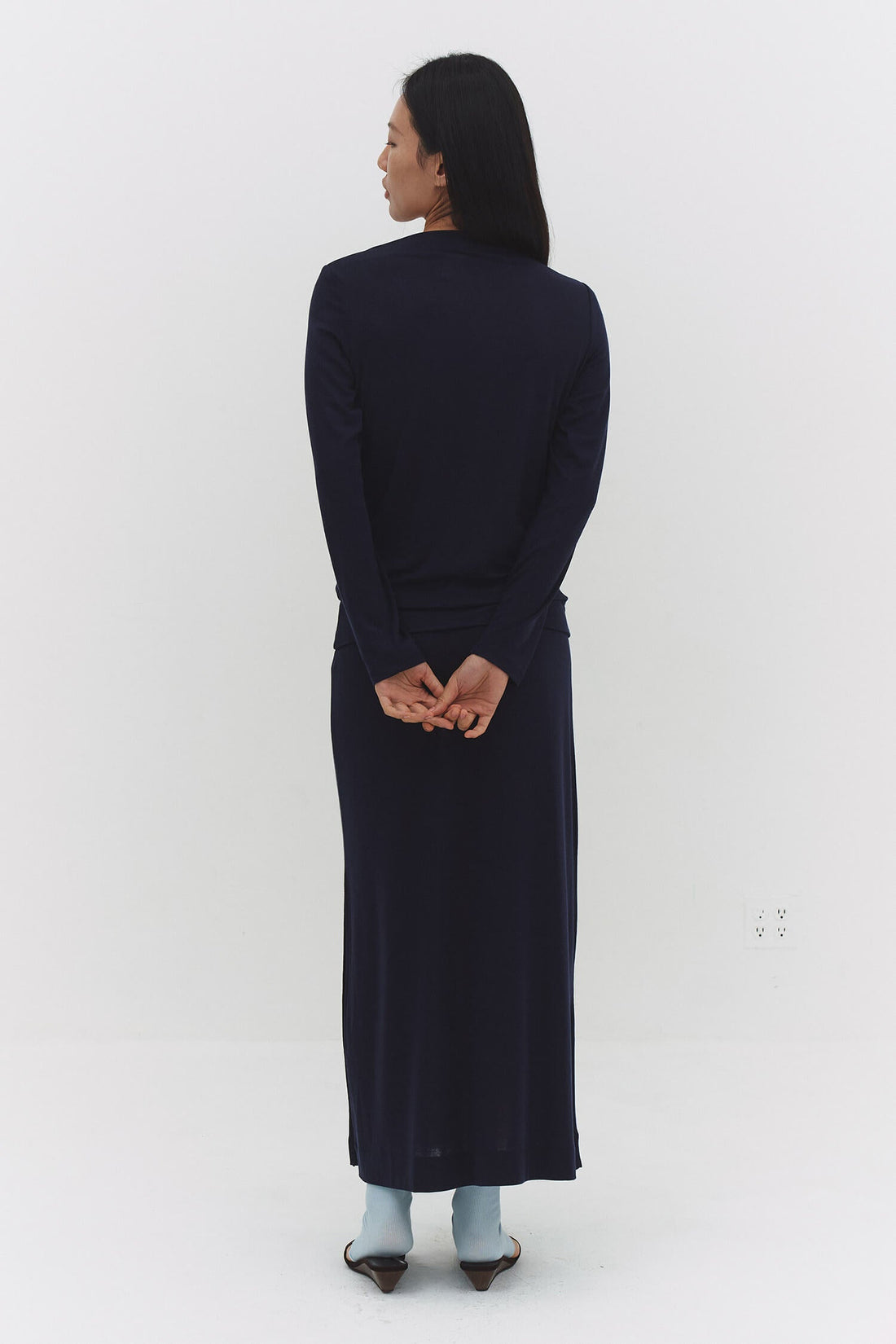 Narae long sleeve navy T-shirt by findmenowthelabel, featuring a fitted design and soft fabric for casual wear.