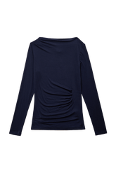 NARAE long sleeve navy T-shirt by findmenowthelabel, flat lay image showing soft fabric and classic fit.