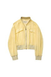 Findmenowthelabel Fabio voile jacket in butter, lightweight outerwear with a soft, sheer fabric and relaxed fit, displayed flat.