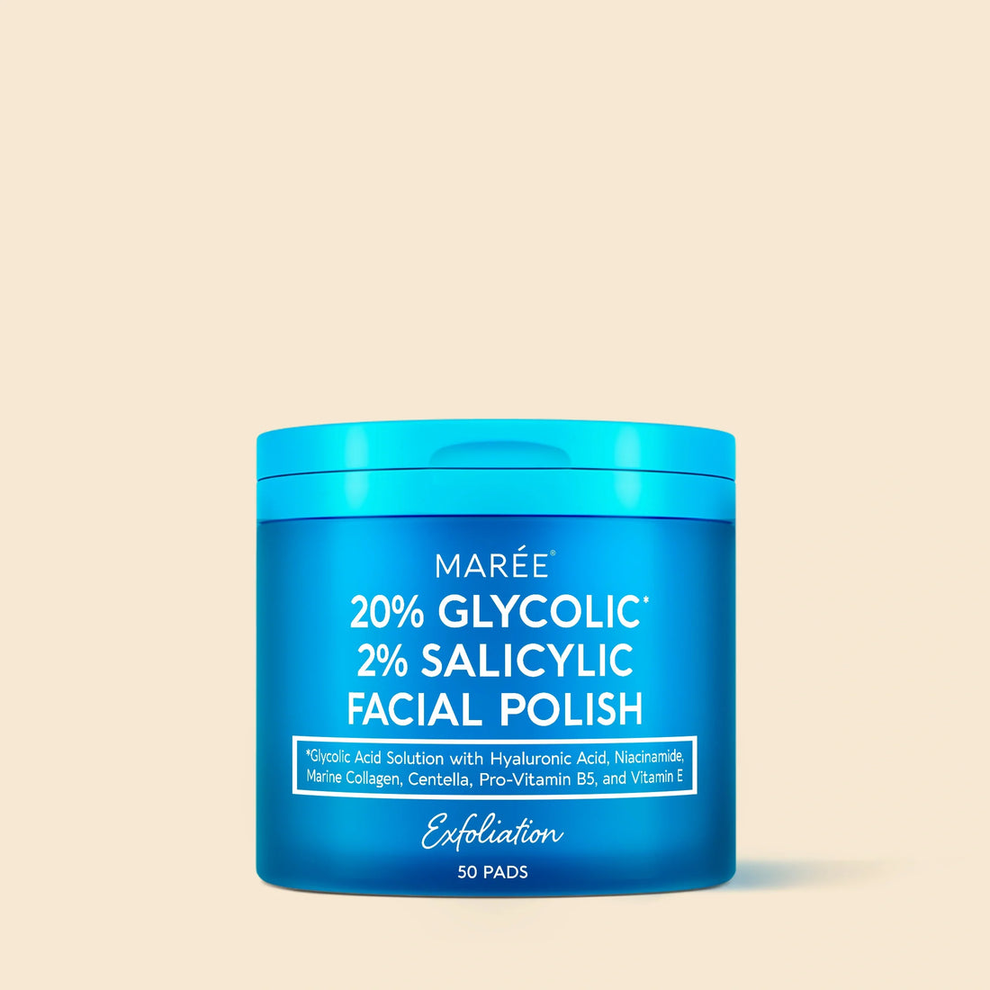 Maree Glycolic and Salicylic Acid Peel Pads in a container, showing the exfoliating pads for skin treatment.