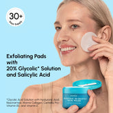 Maree Glycolic and Salicylic Acid Peel Pads showing textured cotton pads with peel solution for acne and skin exfoliation.