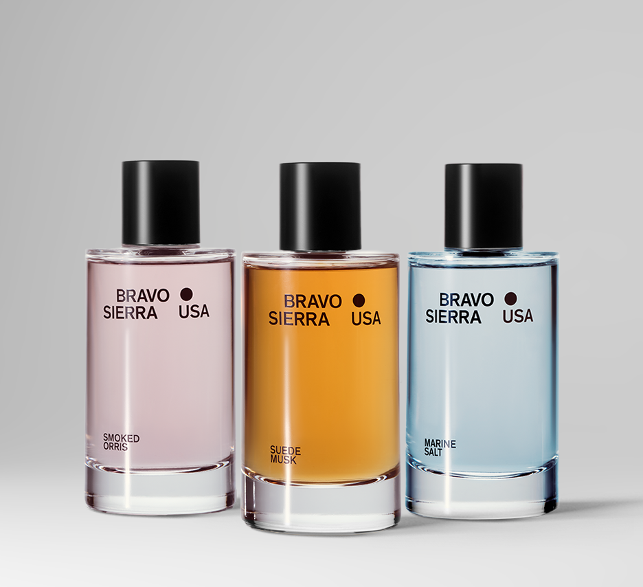 Assorted Bravo Sierra fragrance scents displayed in bottles, part of The Scent Edit collection, with various colorful scents visible.