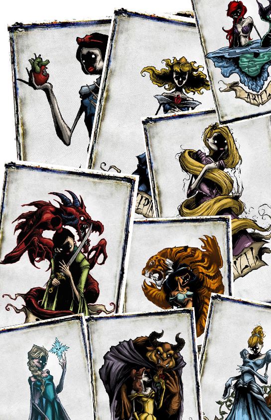 Set of Disney Darkness Prints posters featuring dark-themed artwork from Any Means Necessary Clothing.