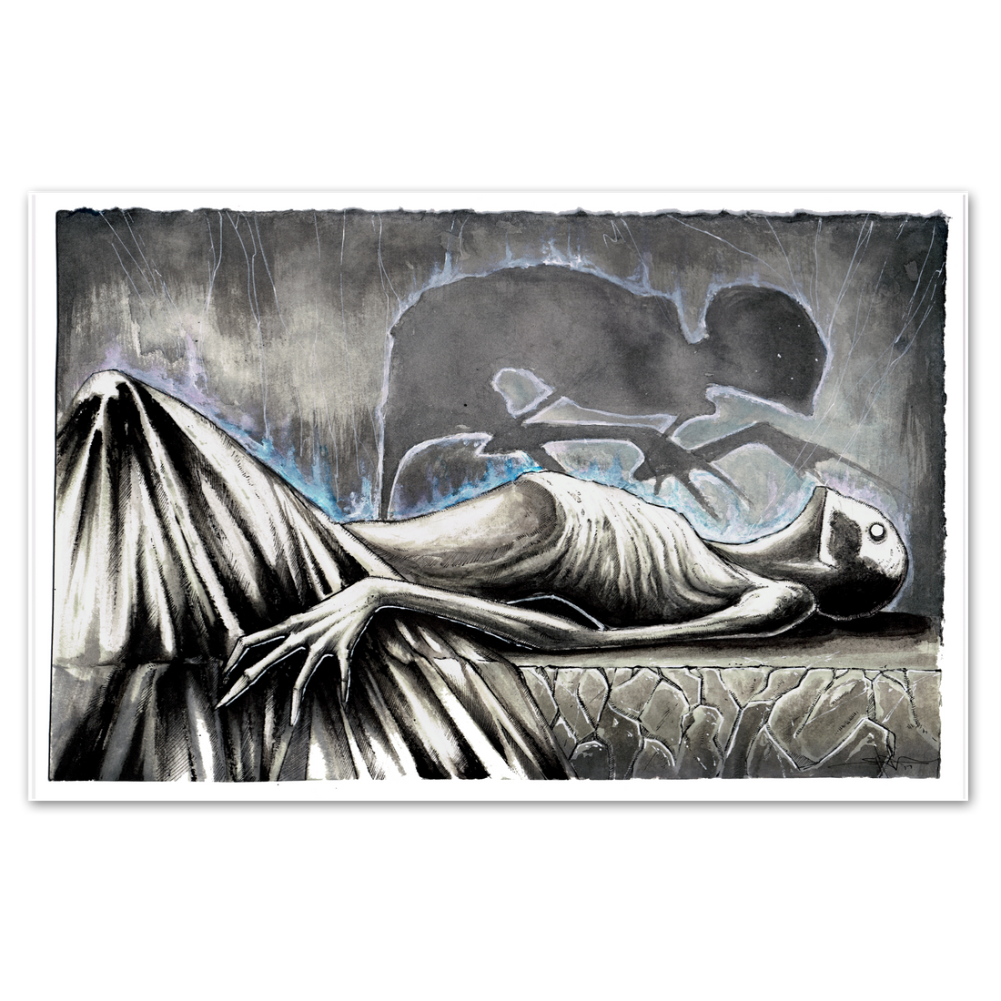 Sleep Paralysis poster by Any Means Necessary Clothing featuring haunting, detailed artwork on an 11x17 inch print.