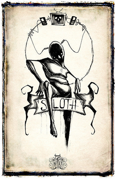 Se7en Deadly Sins poster featuring Sloth design by Any Means Necessary Clothing, 11x17 inches, colorful and detailed artwork.