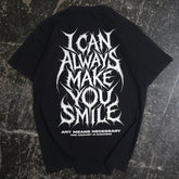 Black Always Smile T-shirt by Any Means Necessary Clothing showing the back with a smile graphic design.