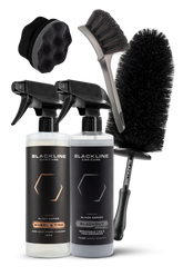 Blackline Car Care BLACKLINE® Blackout Trim & Tire Dressing spray bundle showing bottles of trim and tire dressing product