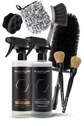 Blackline Car Care BLACKLINE® Blackout Trim and Tire Dressing spray for enhancing and protecting car trim and tires.