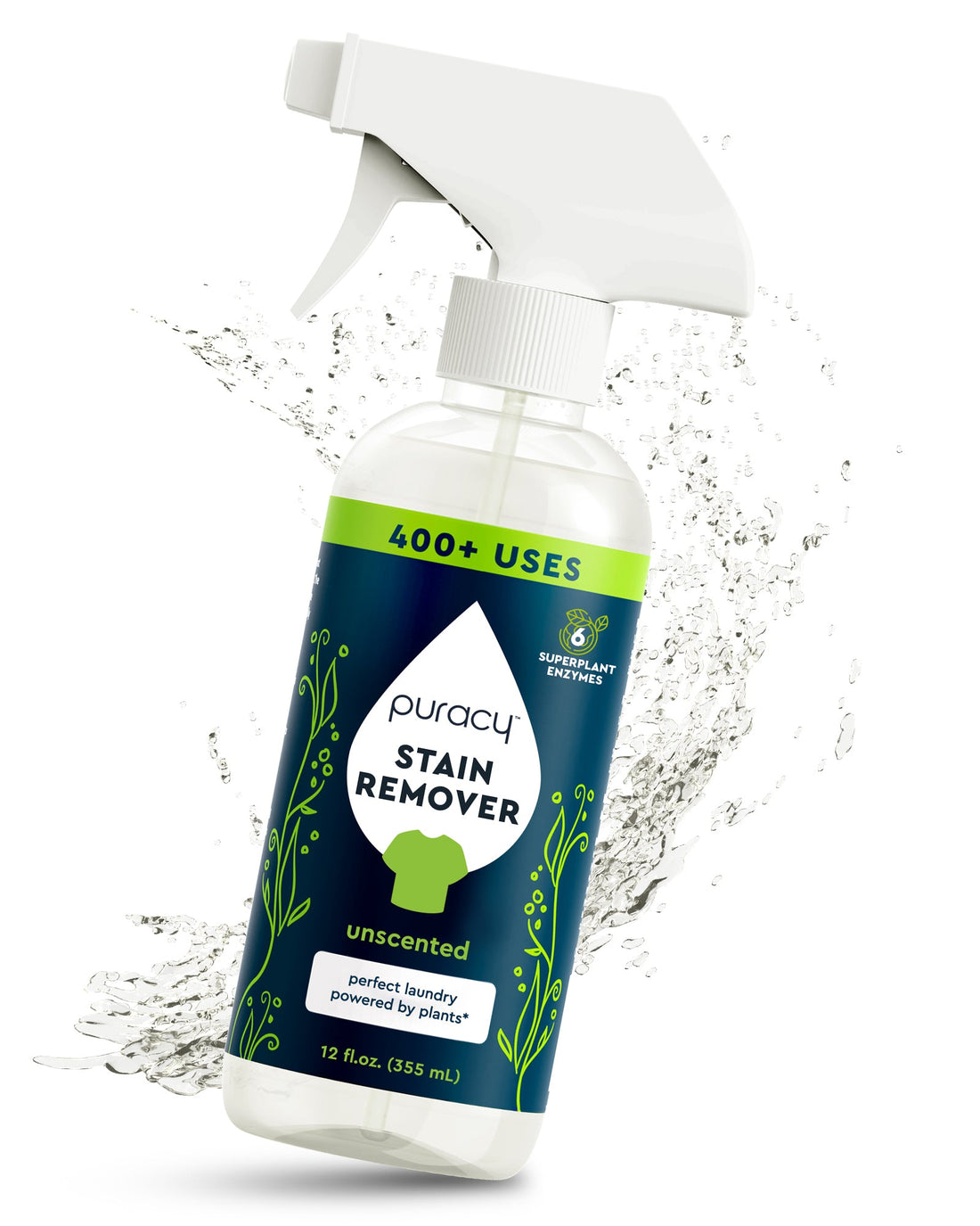 Puracy laundry stain remover bottle showing the 12oz stain remover product for removing tough stains from clothes.