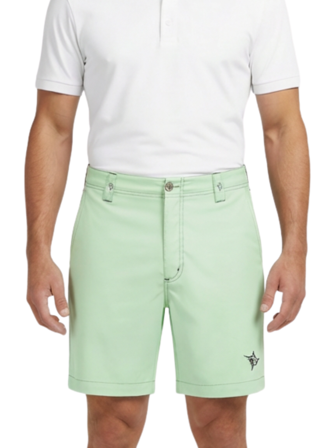 Green Starboard Shorts by White Water Life with adjustable waistband and quick-dry fabric, suitable for water activities.