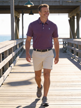 Navy and red Striper Polo shirt by White Water Life with a tan collar, displayed on a white background.