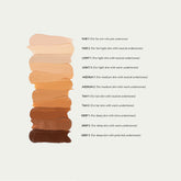 YENSA Super Serum Silk Concealer shade chart showing various makeup shades in sleek packaging with a neutral background.