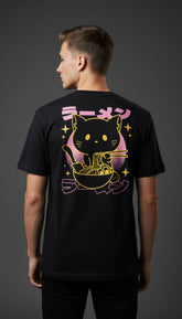 Yūjin Clothing Neo Cat T-Shirt featuring a stylish cat graphic on a black casual cotton tee.