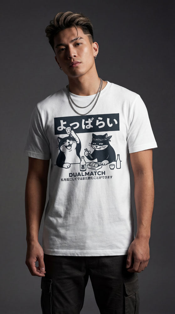 Yūjin Clothing Dualmatch Cat T-Shirt featuring a stylish feline graphic on a comfortable casual tee.