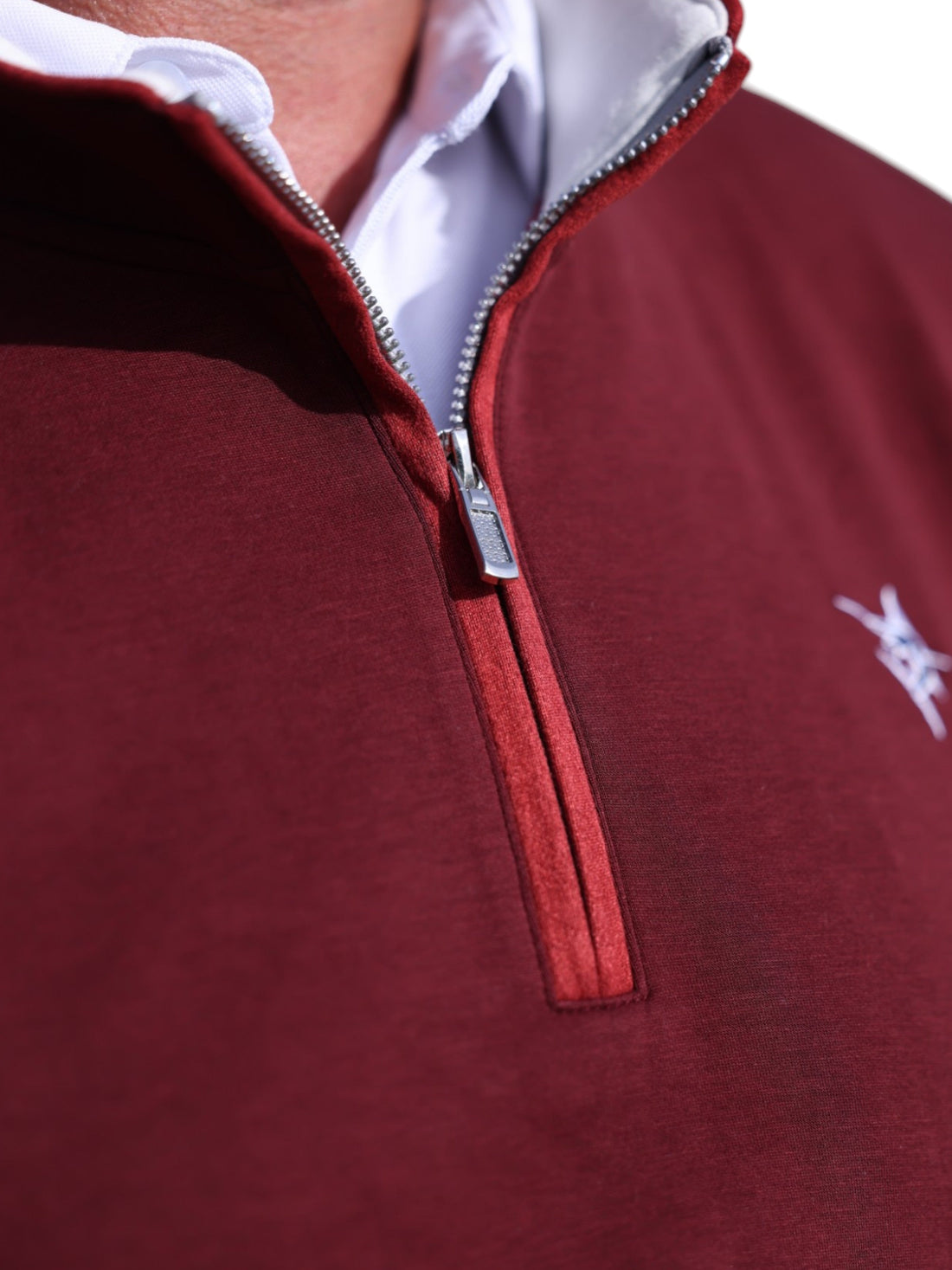 White Water Life Turnberry quarter zip in burgundy, smooth knit fabric, showcasing the stylish collar and zipper detail.