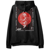Yūjin Clothing Legend Hoodie in black featuring a front logo print and comfortable cotton fabric.