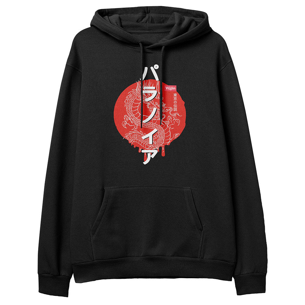 Yūjin Clothing Legend Hoodie featuring a comfortable fit, stylish design, and soft fabric, shown on a model.