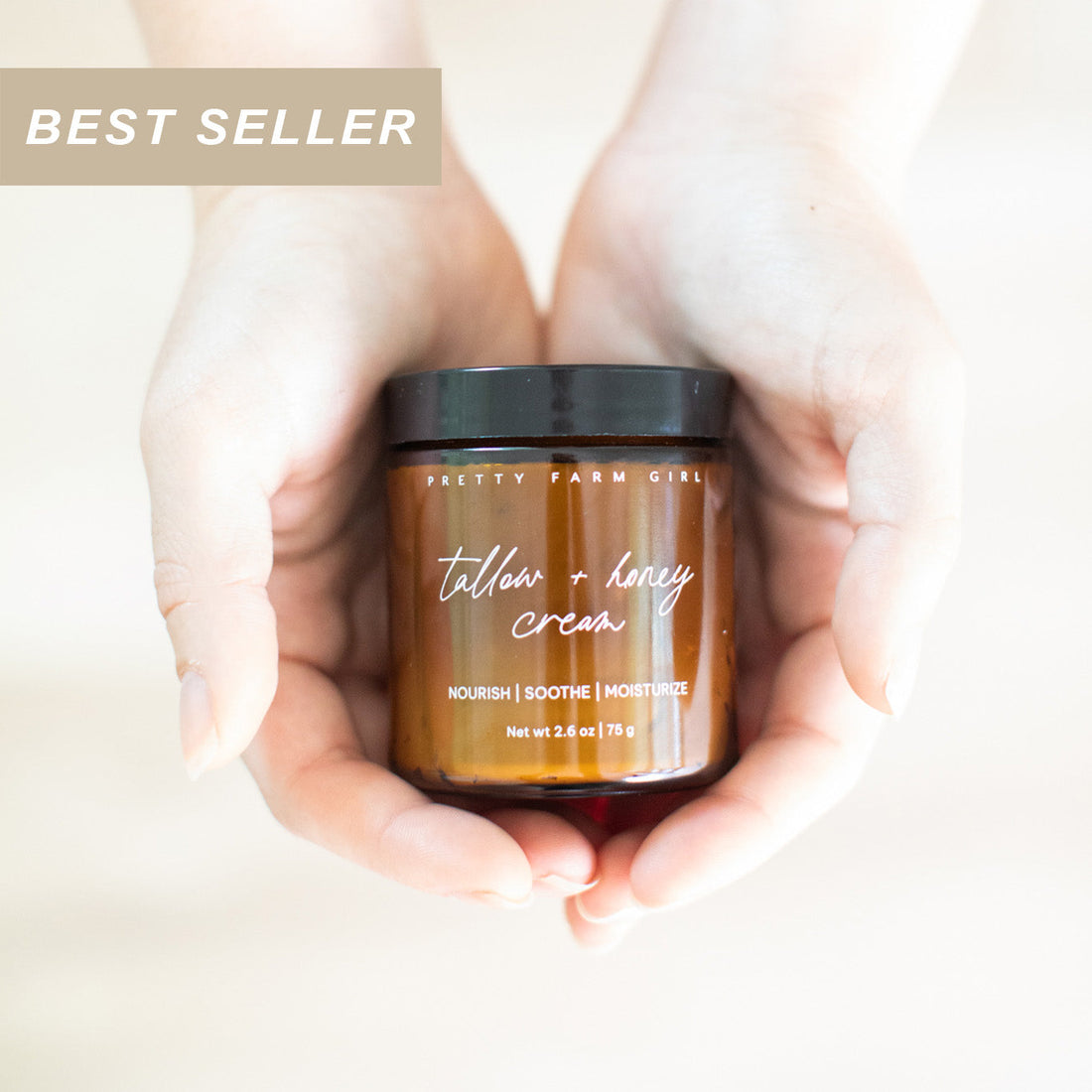 Fragrance-free Pretty Farm Girl tallow and honey cream in a 2.6oz jar, soothing moisturizer for sensitive skin.