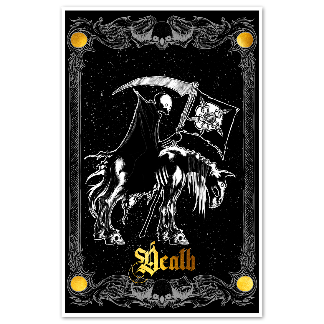 11x17 Major Arcana tarot Death poster by Any Means Necessary Clothing featuring detailed tarot card artwork.