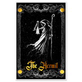 Tarot Hermit Major Arcana poster by Any Means Necessary Clothing featuring detailed Hermit card illustration in 11x17 size.