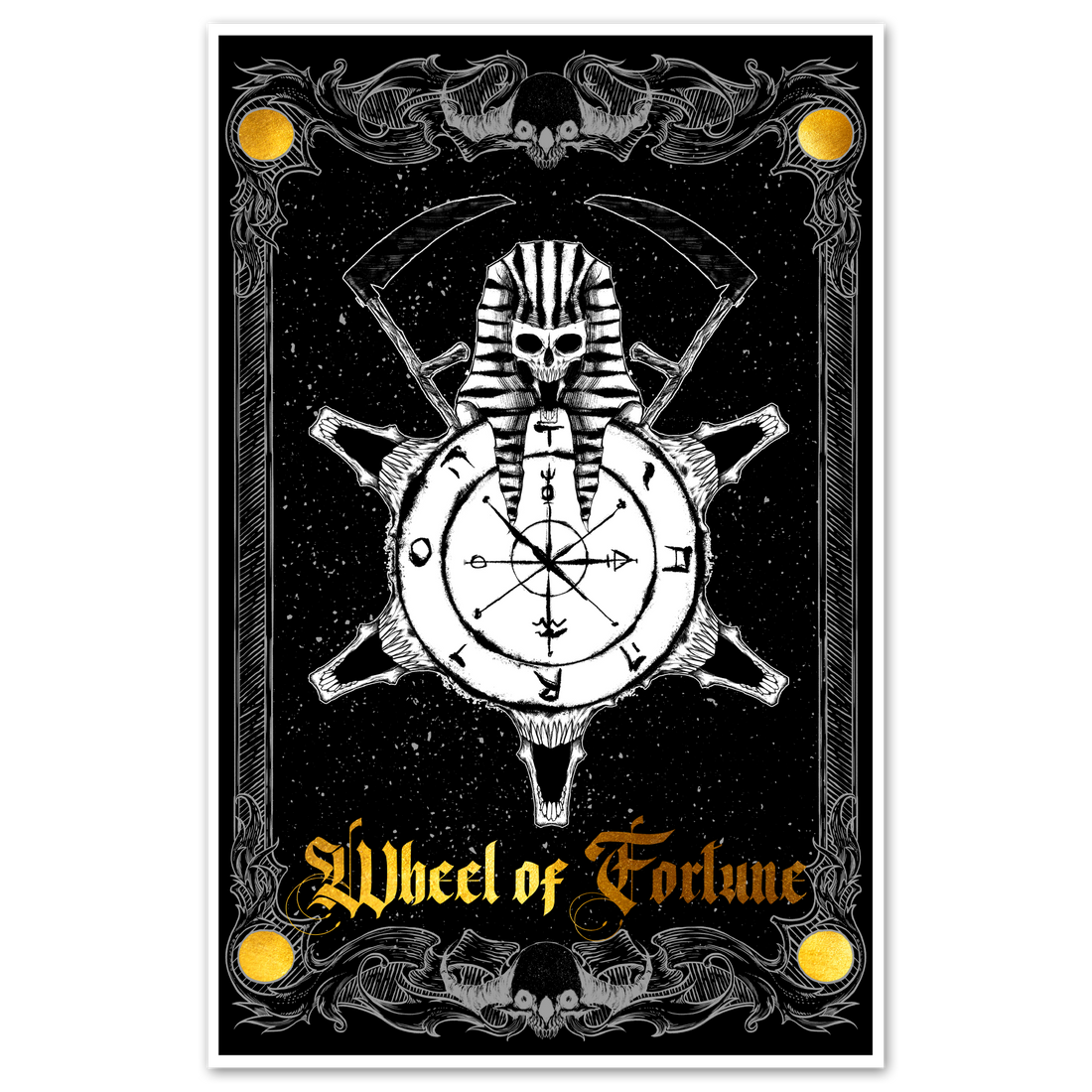 Colorful Major Arcana Tarot Wheel of Fortune poster featuring intricate artwork, ideal for tarot enthusiasts and wall decor.