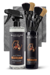 Blackline Car Care BLACKLINE® Reset interior cleaner and scent booster bottle with teakwood scent label and sprayer.