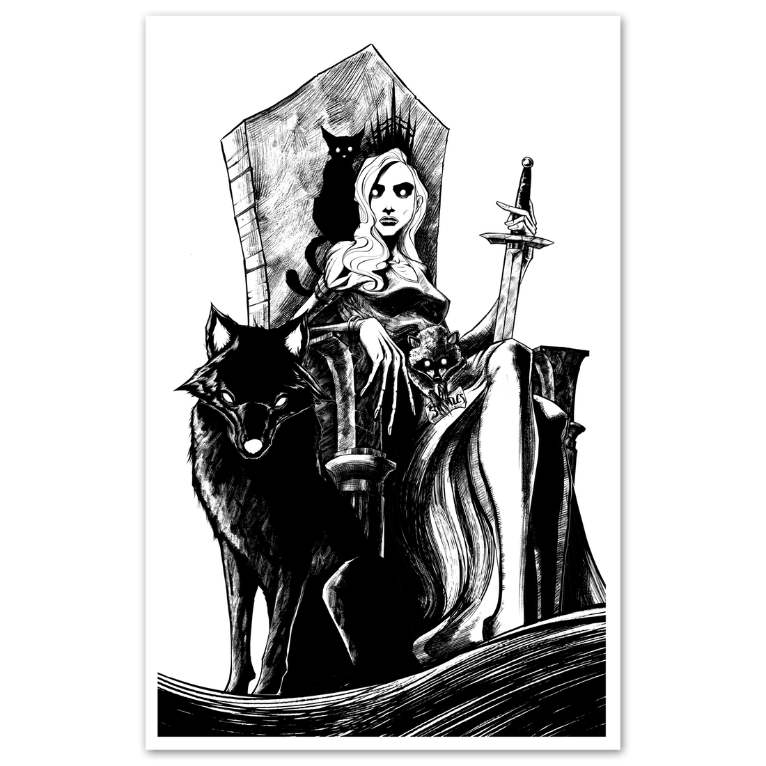 11x17 throne poster by Any Means Necessary Clothing featuring a detailed throne print on a dark background.