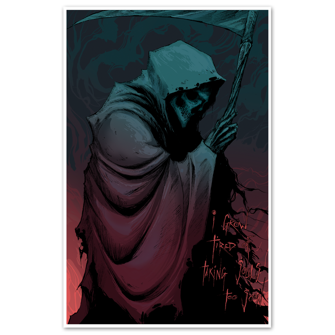 Colorful "TooSoon" poster by Any Means Necessary Clothing, 11x17 inch print with bold typography and vibrant design.