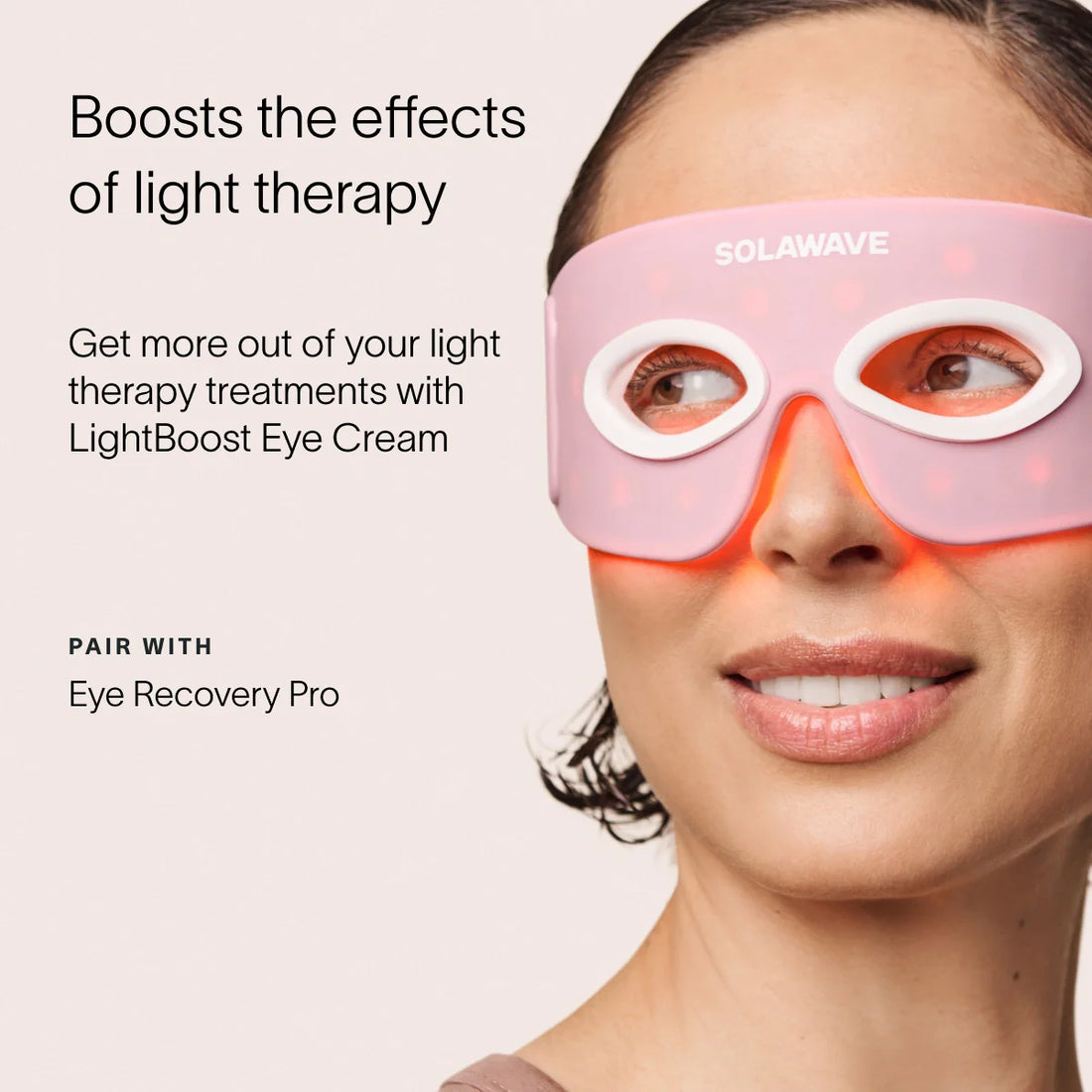 Pair of Solawave Light Therapy Boosting Eye Cream skincare topicals in sleek containers, designed to reduce puffiness and brighten the eye area.
