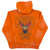 Orange Trophy Pullover Hoodie by Any Means Necessary Clothing, showing the back view with a trophy graphic design.