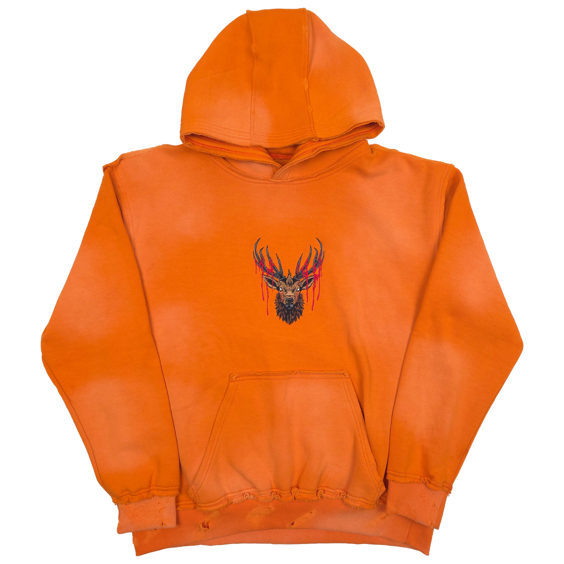 Orange Trophy Pullover Hoodie by Any Means Necessary Clothing, front view showing the design and fit.