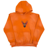 Orange Trophy Pullover Hoodie by Any Means Necessary Clothing, front view showing the design and fit.