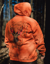 Orange Trophy Pullover Hoodie by Any Means Necessary Clothing, front view showing logo and casual fit.