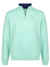 White Water Life Turnberry Aqua quarter zip knit sweater, smooth and lightweight, featuring a quarter zip closure and comfortable fit.