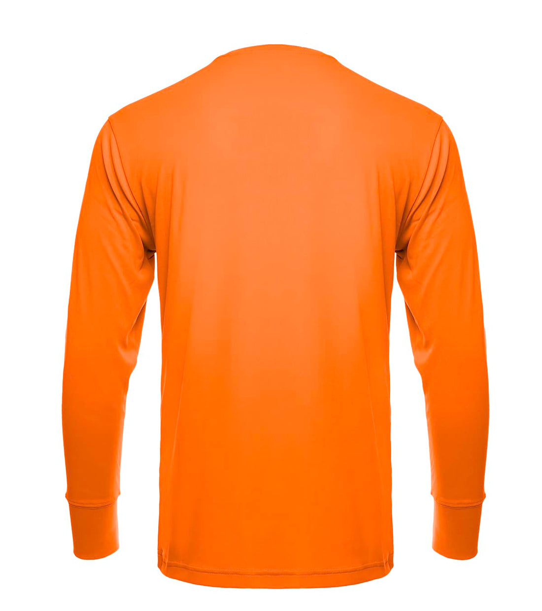 SpectraUSA UPF 50 long sleeve performance crew shirt in construction orange, showing the back view with reflective accents.