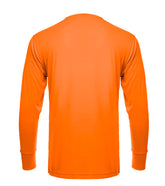 SpectraUSA UPF 50 long sleeve performance crew shirt in construction orange, showing the back view with reflective accents.