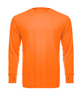 Orange long sleeve UPF 50 performance crew shirt by SpectraUSA, featuring a comfortable fit and construction details.