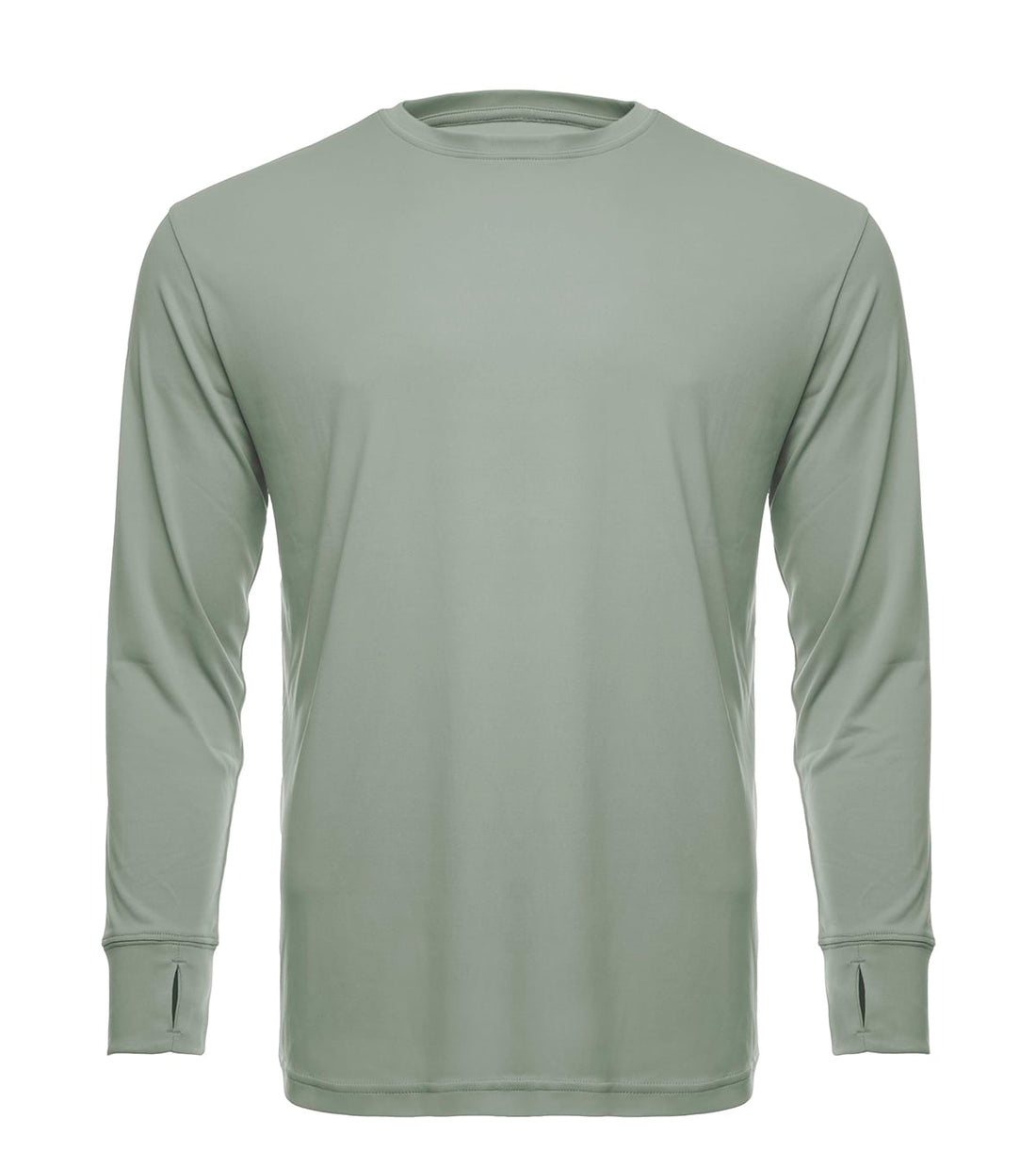 SpectraUSA UPF 50 performance long sleeve crew shirt in sage color, designed for sun protection and active wear.