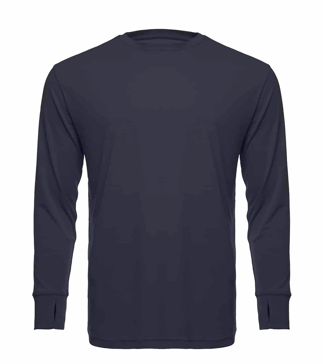 Steel grey long sleeve UPF 50 performance crew shirt by SpectraUSA, shown from the front.