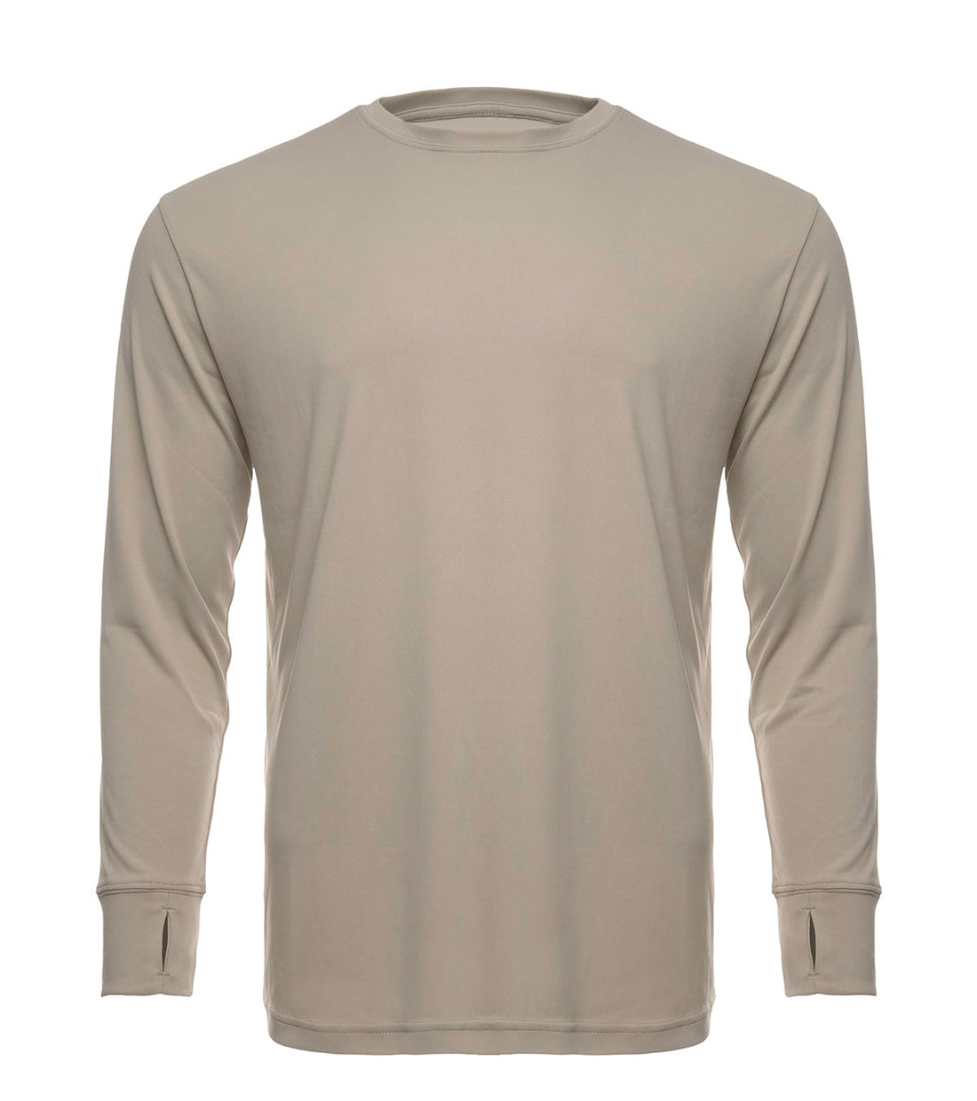 SpectraUSA UPF 50 long sleeve performance crew shirt in warm grey, designed for sun protection and active wear.