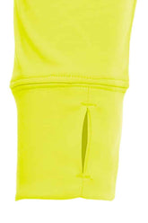 SpectraUSA UPF 50 performance long sleeve hoody in safety yellow with front view and cuff detail.
